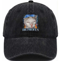 Funny Cat Meme Washed Cotton Baseball Cap Ibuprofen Silly Kitten