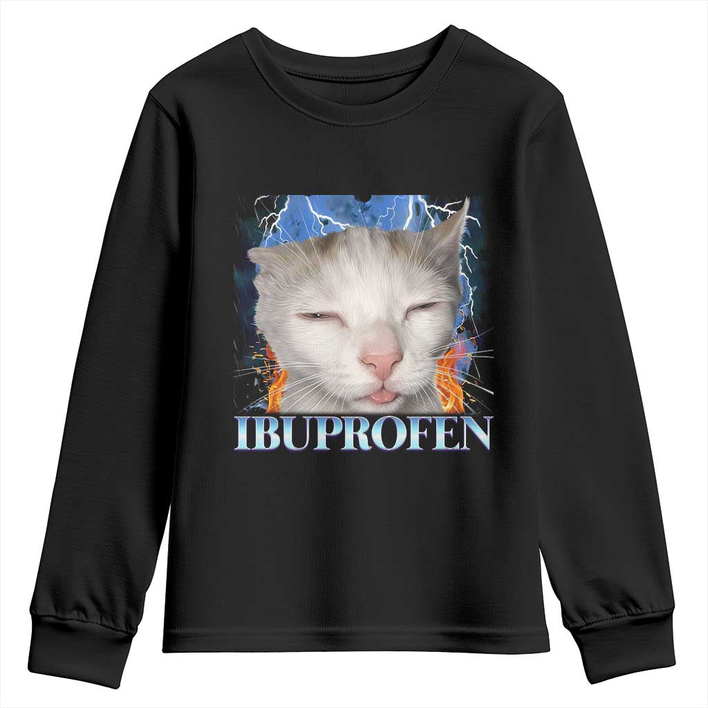 Funny Cat Meme Youth Sweatshirt Ibuprofen Silly Kitten - Wonder Print Shop