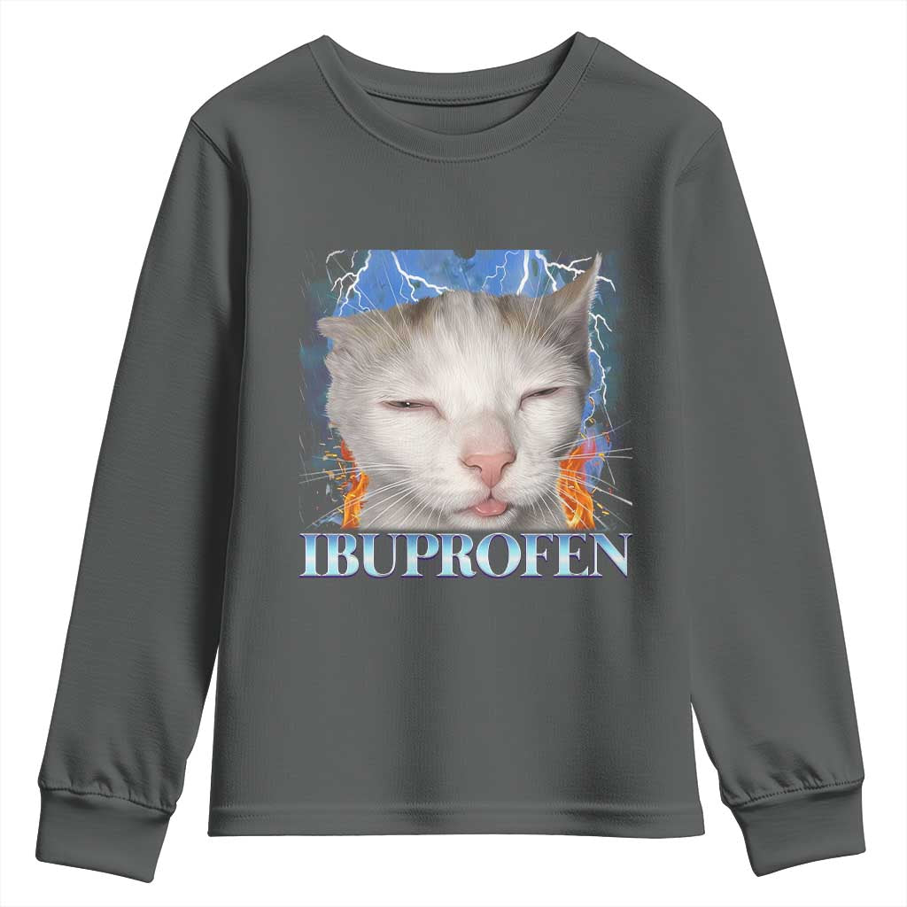 Funny Cat Meme Youth Sweatshirt Ibuprofen Silly Kitten - Wonder Print Shop