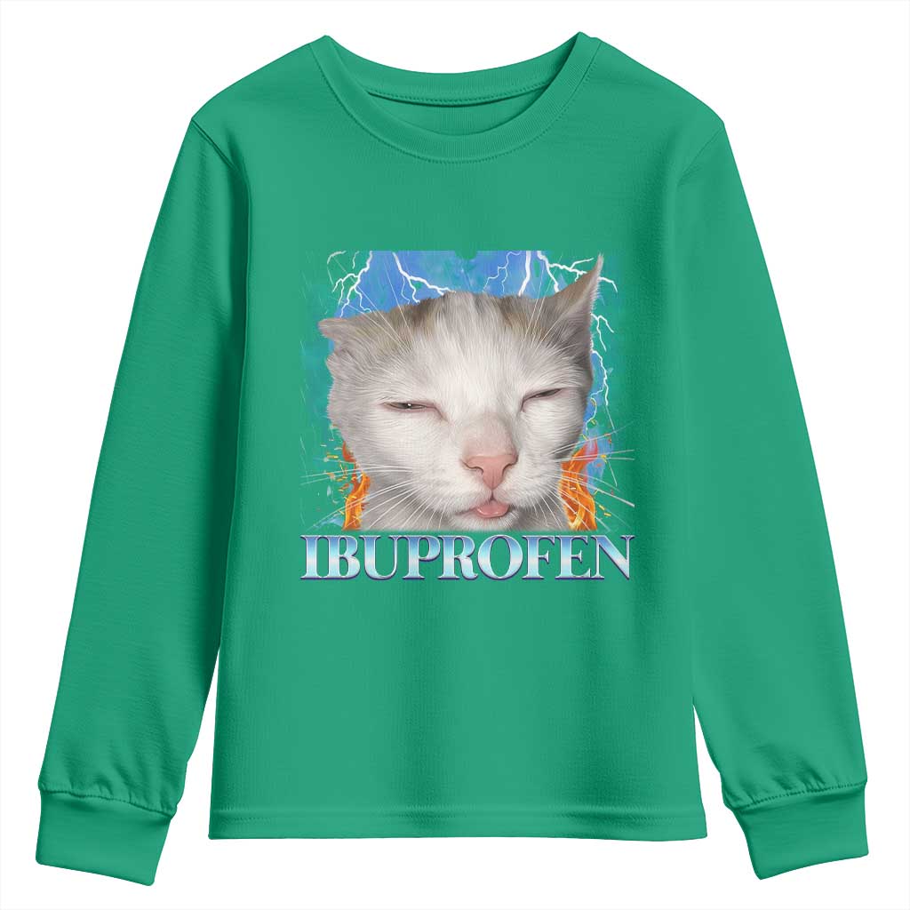 Funny Cat Meme Youth Sweatshirt Ibuprofen Silly Kitten - Wonder Print Shop