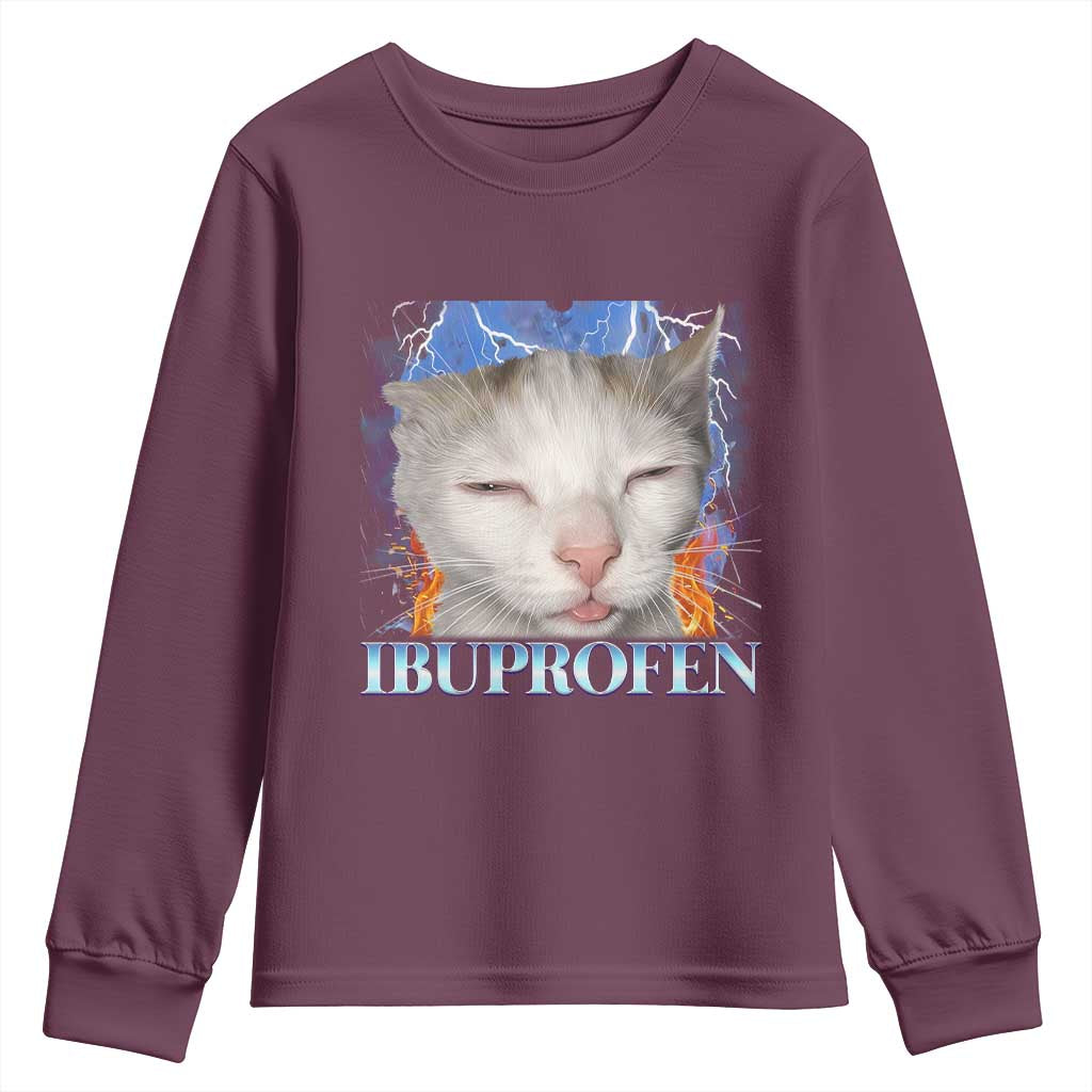 Funny Cat Meme Youth Sweatshirt Ibuprofen Silly Kitten - Wonder Print Shop