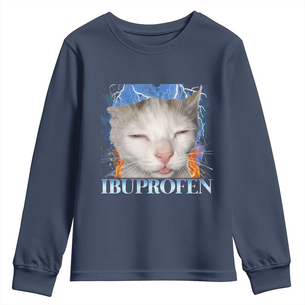 Funny Cat Meme Youth Sweatshirt Ibuprofen Silly Kitten - Wonder Print Shop