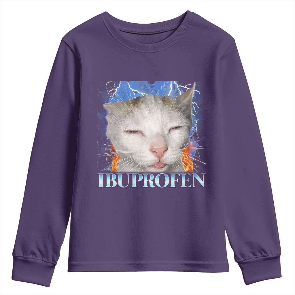 Funny Cat Meme Youth Sweatshirt Ibuprofen Silly Kitten - Wonder Print Shop