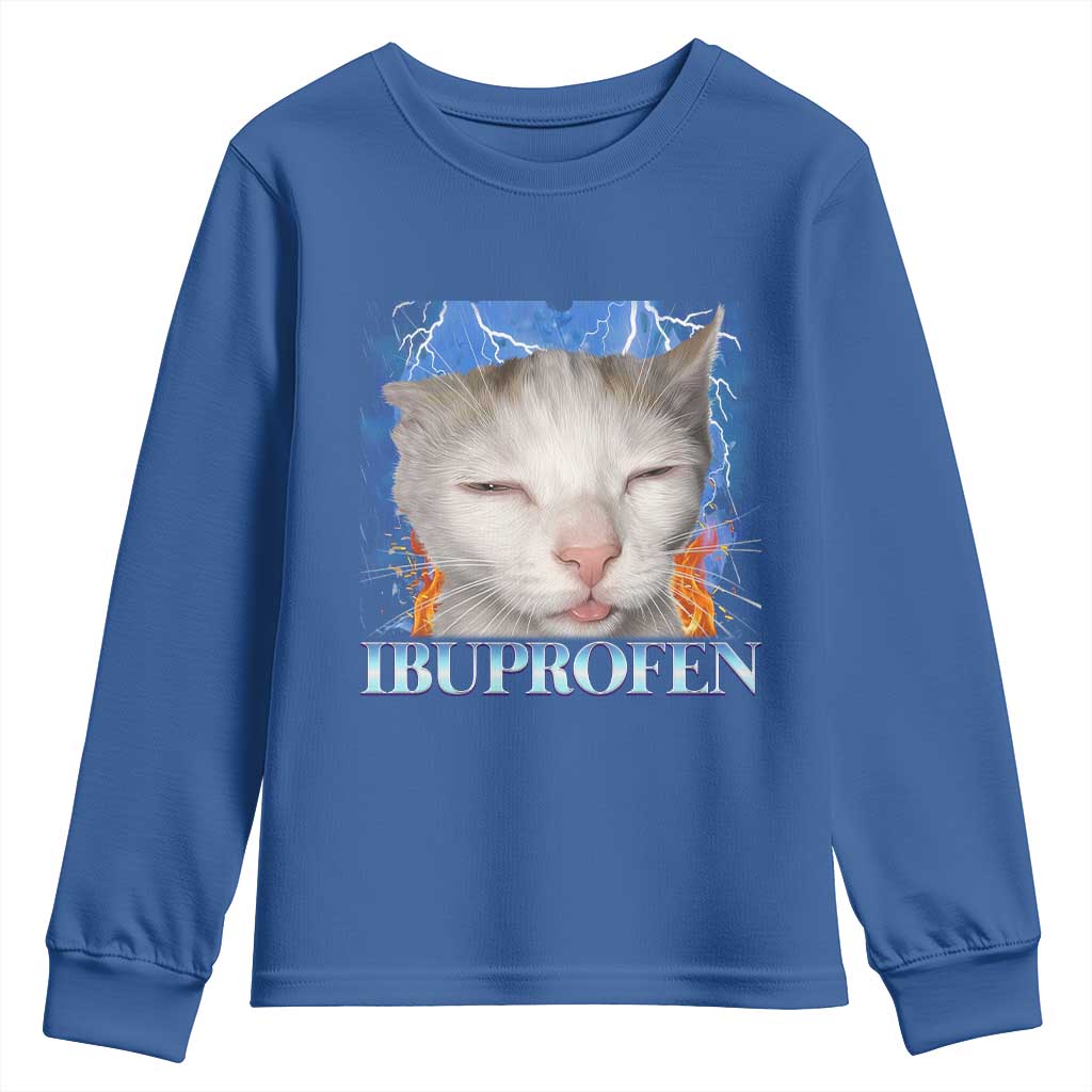 Funny Cat Meme Youth Sweatshirt Ibuprofen Silly Kitten - Wonder Print Shop