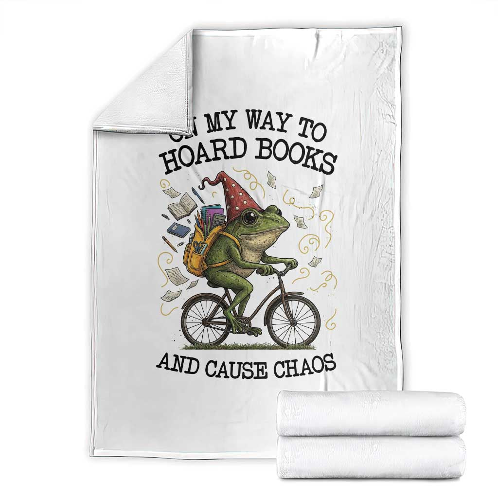 Funny Frog Meme Throw Blanket On My Way to Hoard Books and Cause Chaos - Wonder Print Shop