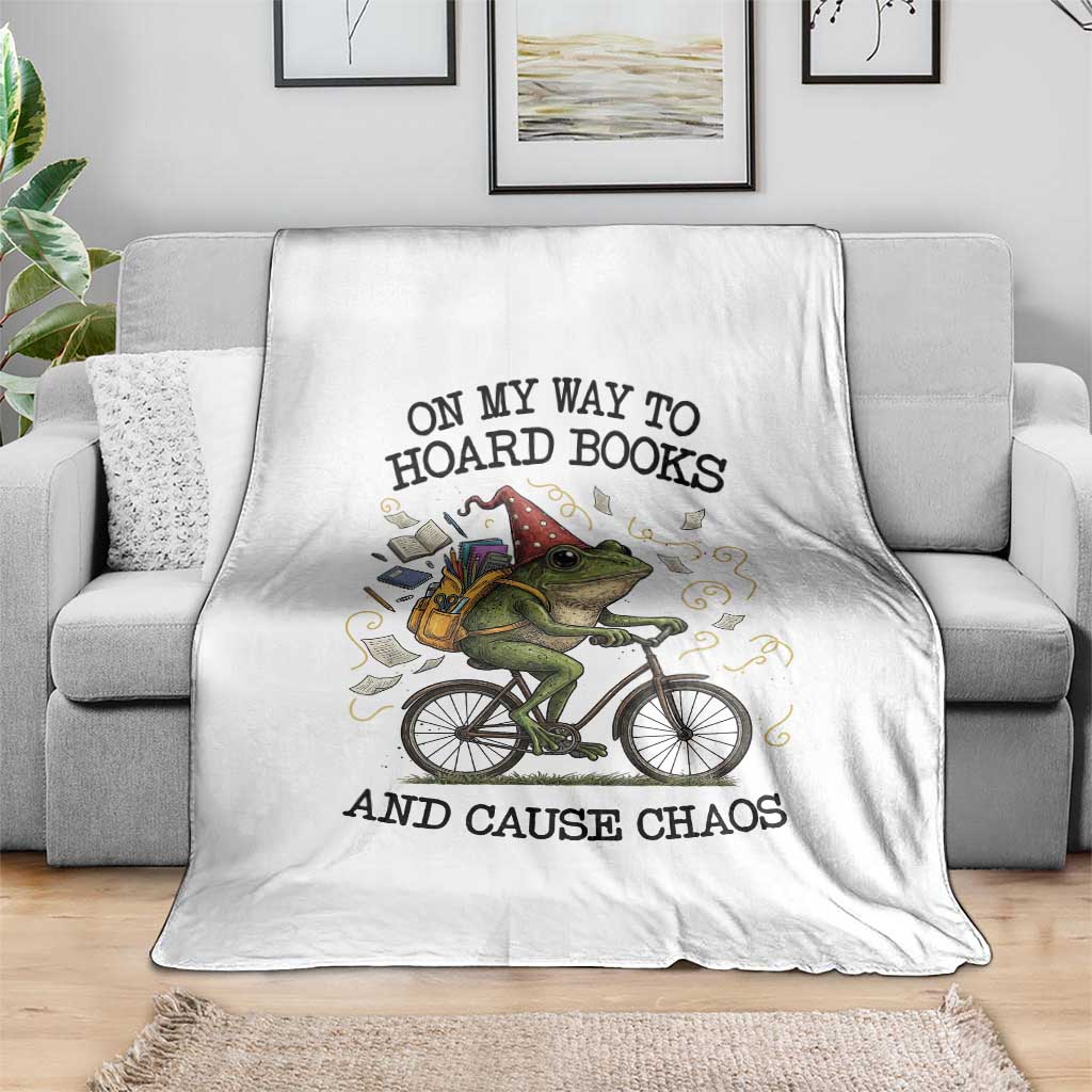Funny Frog Meme Throw Blanket On My Way to Hoard Books and Cause Chaos - Wonder Print Shop