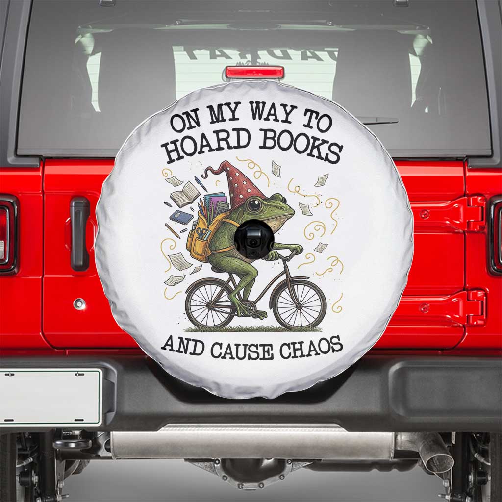 Funny Frog Meme Spare Tire Cover On My Way to Hoard Books and Cause Chaos - Wonder Print Shop