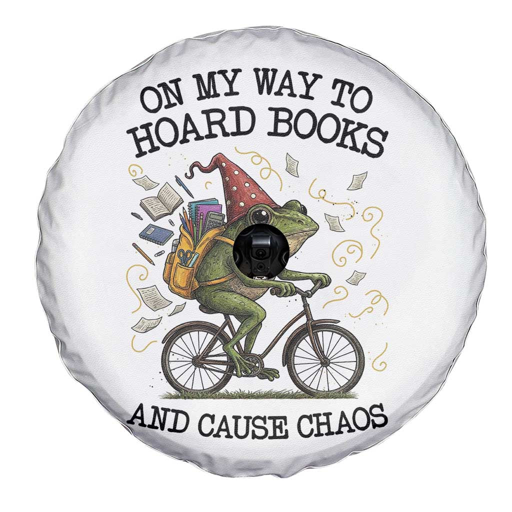 Funny Frog Meme Spare Tire Cover On My Way to Hoard Books and Cause Chaos - Wonder Print Shop