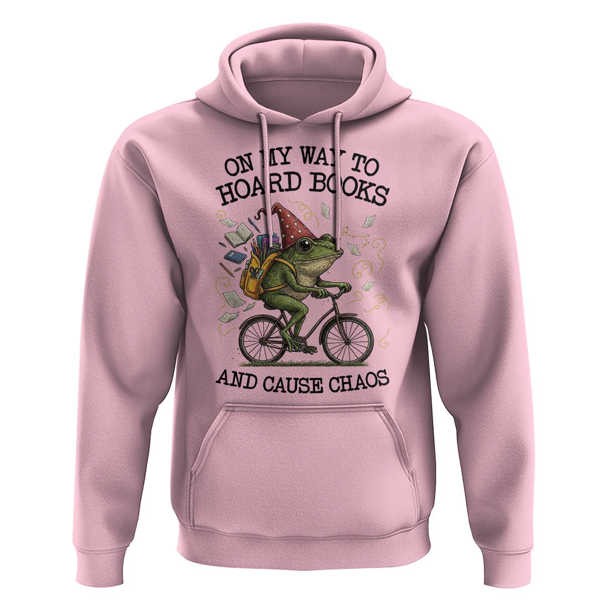 Funny Frog Meme Hoodie On My Way to Hoard Books and Cause Chaos - Wonder Print Shop