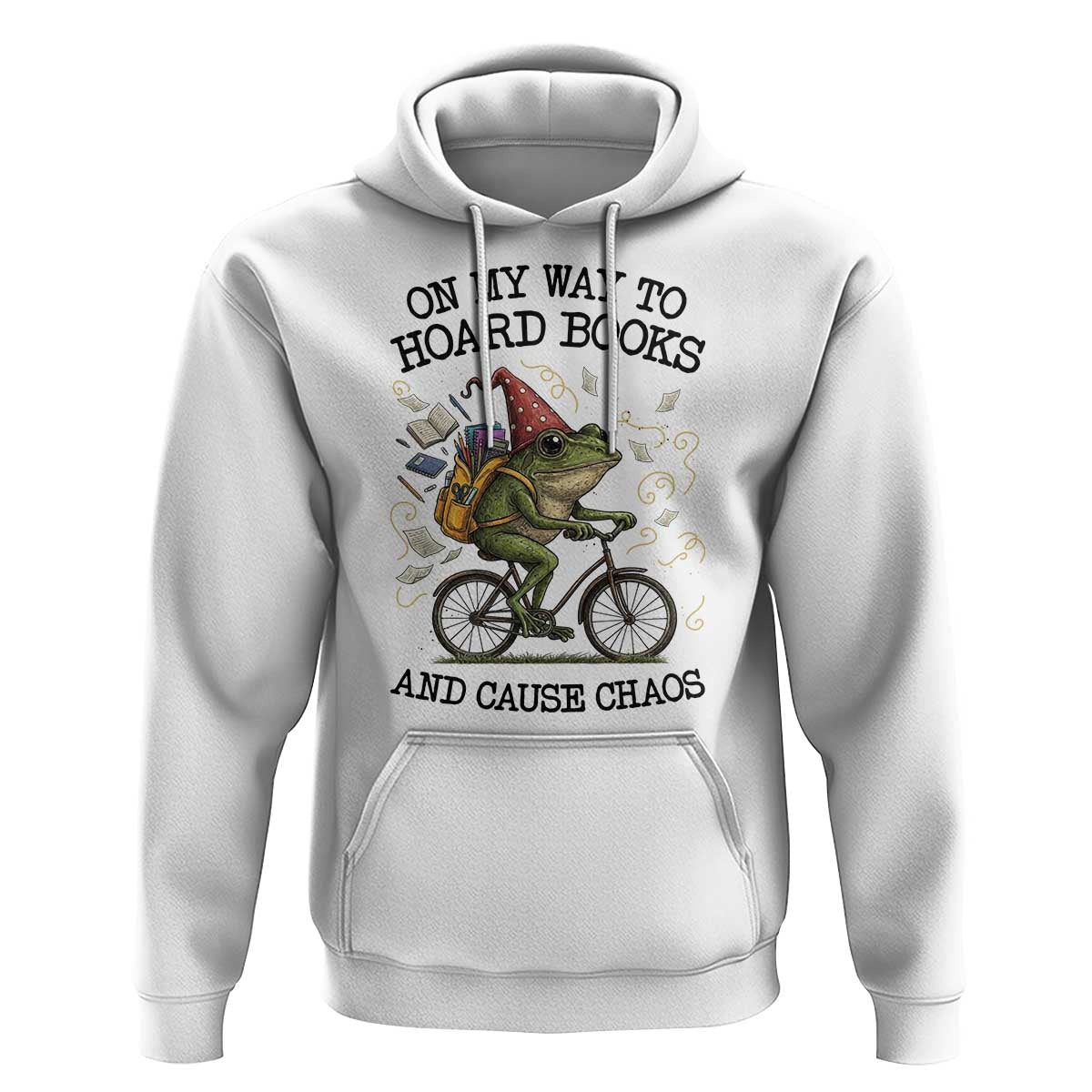 Funny Frog Meme Hoodie On My Way to Hoard Books and Cause Chaos - Wonder Print Shop