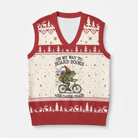 Funny Frog Meme V-Neck Knit Sweater Vest On My Way to Hoard Books and Cause Chaos - Wonder Print Shop
