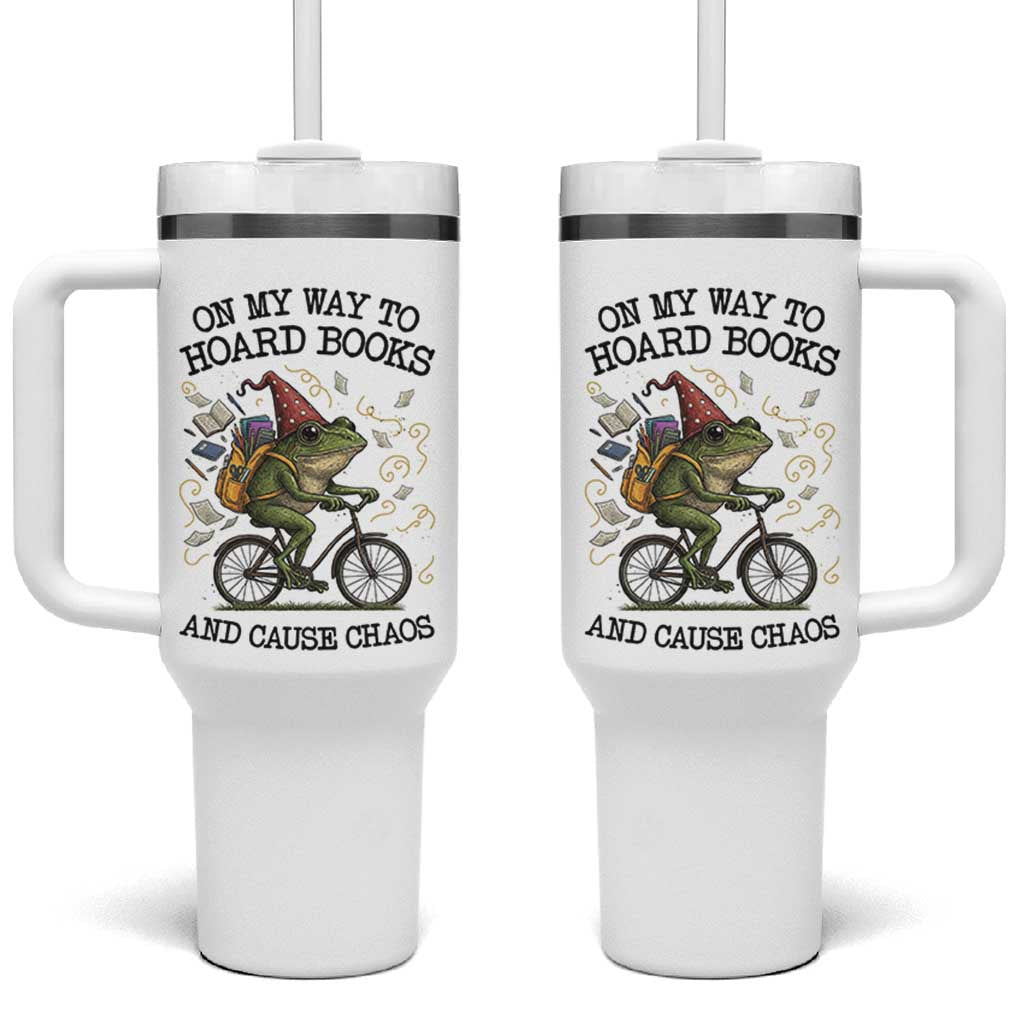 Funny Frog Meme Tumbler With Handle On My Way to Hoard Books and Cause Chaos - Wonder Print Shop