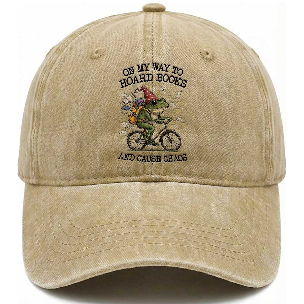 Funny Frog Meme Washed Cotton Baseball Cap On My Way to Hoard Books and Cause Chaos