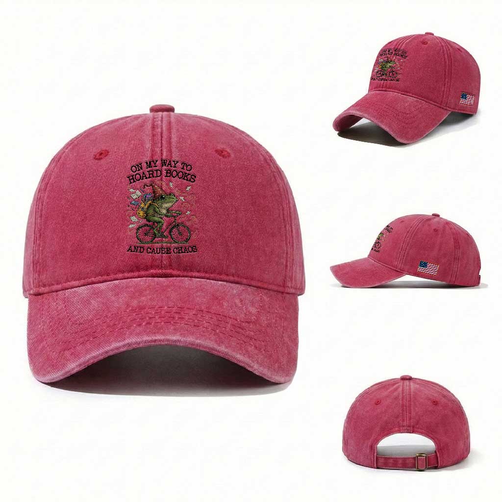 Funny Frog Meme Washed Cotton Baseball Cap On My Way to Hoard Books and Cause Chaos