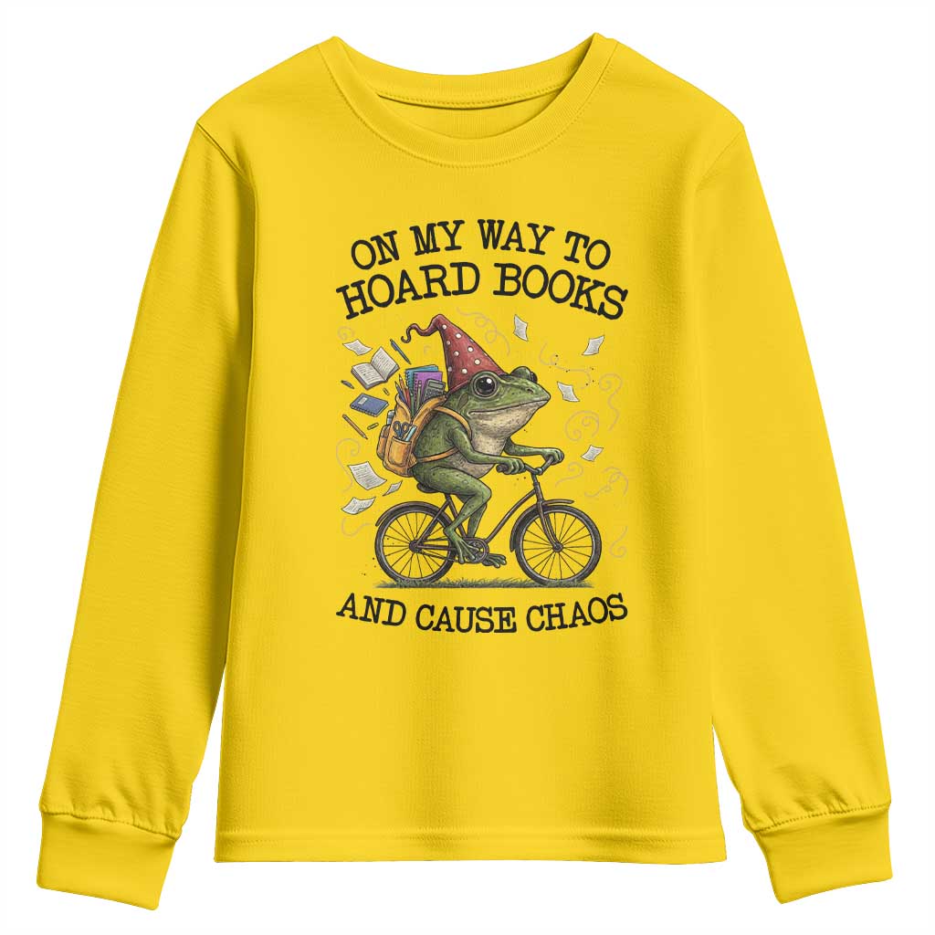 Funny Frog Meme Youth Sweatshirt On My Way to Hoard Books and Cause Chaos - Wonder Print Shop