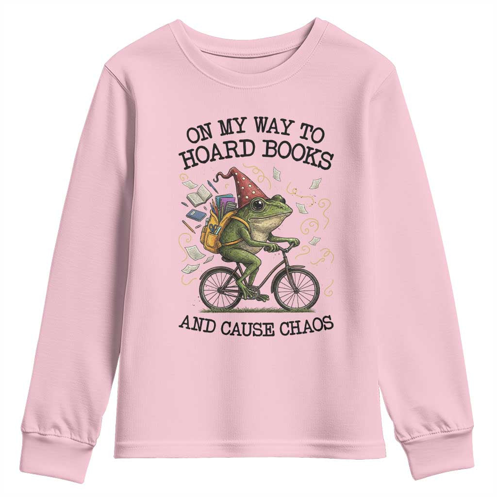 Funny Frog Meme Youth Sweatshirt On My Way to Hoard Books and Cause Chaos - Wonder Print Shop