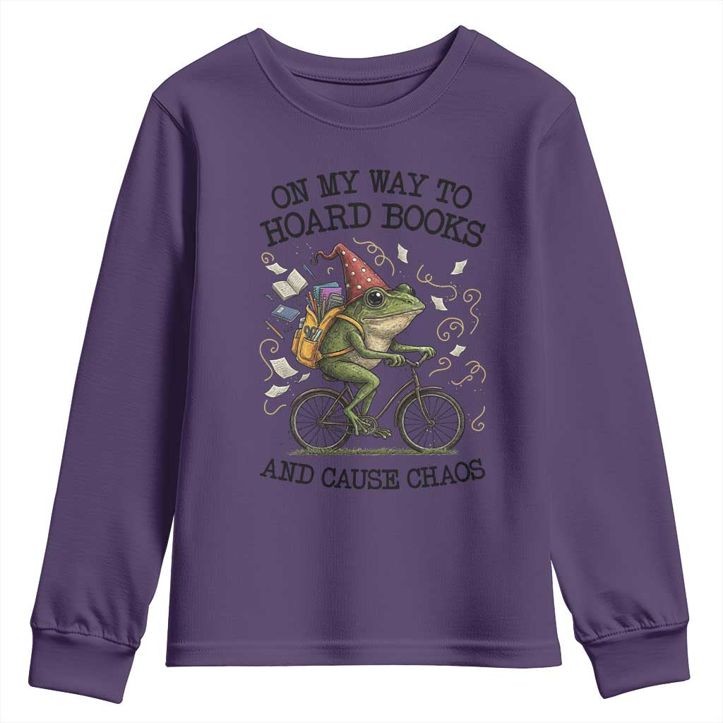 Funny Frog Meme Youth Sweatshirt On My Way to Hoard Books and Cause Chaos - Wonder Print Shop