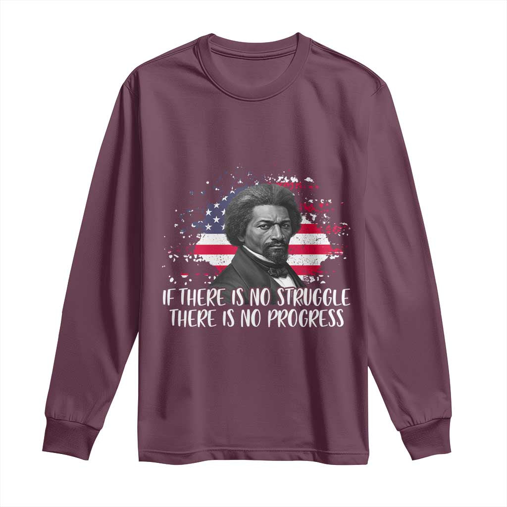 Frederick Douglass American Flag Long Sleeve Shirt Is There Is No Struggle There Is No Progress - Wonder Print Shop