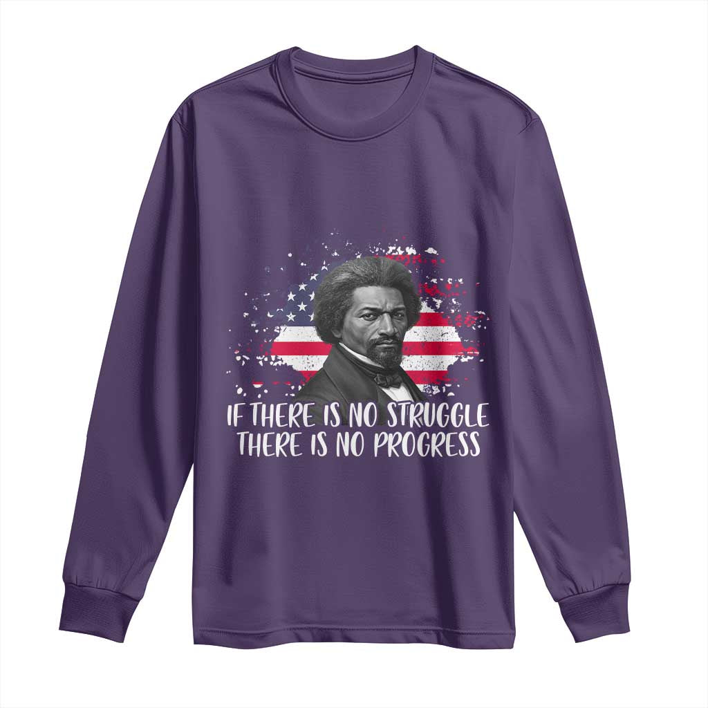 Frederick Douglass American Flag Long Sleeve Shirt Is There Is No Struggle There Is No Progress - Wonder Print Shop