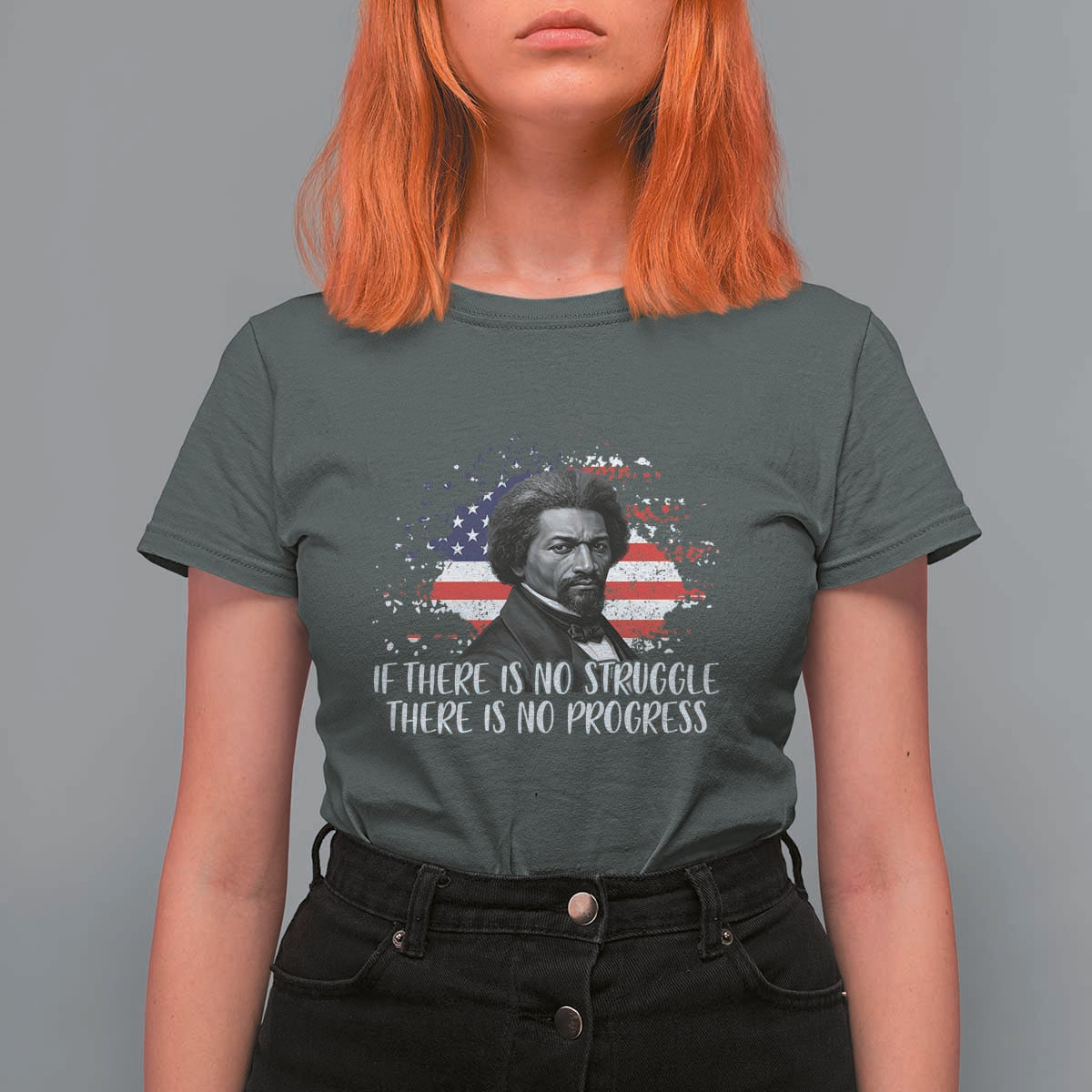 Frederick Douglass American Flag T Shirt For Women Is There Is No Struggle There Is No Progress - Wonder Print Shop