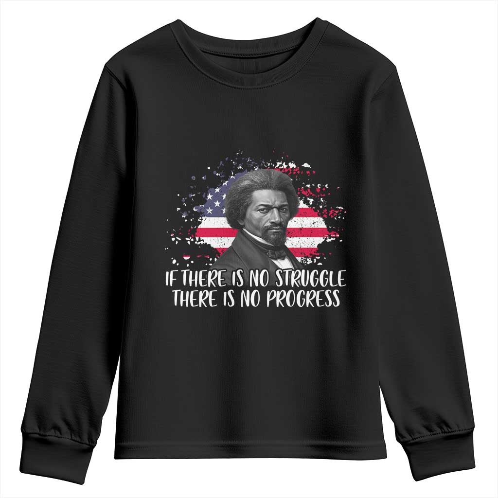 Frederick Douglass American Flag Youth Sweatshirt Is There Is No Struggle There Is No Progress - Wonder Print Shop