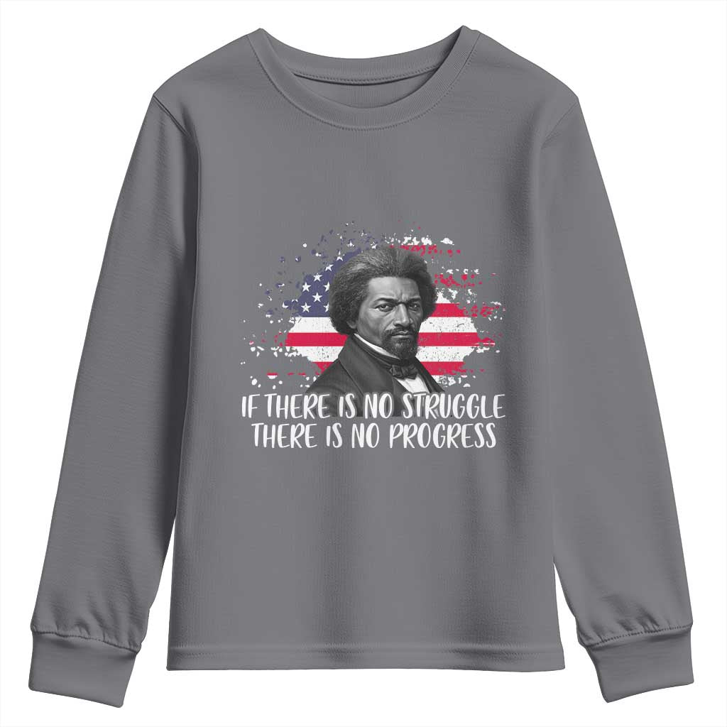 Frederick Douglass American Flag Youth Sweatshirt Is There Is No Struggle There Is No Progress - Wonder Print Shop