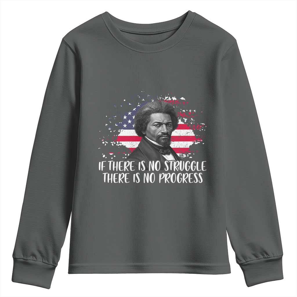 Frederick Douglass American Flag Youth Sweatshirt Is There Is No Struggle There Is No Progress - Wonder Print Shop