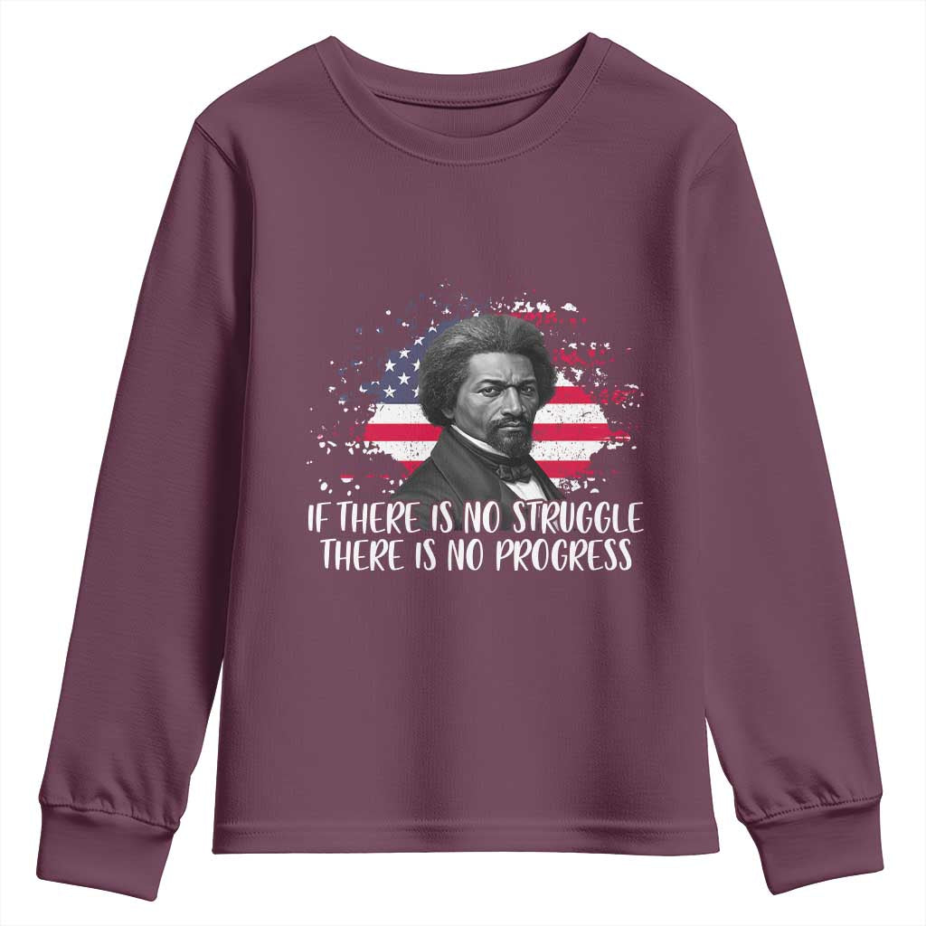 Frederick Douglass American Flag Youth Sweatshirt Is There Is No Struggle There Is No Progress - Wonder Print Shop