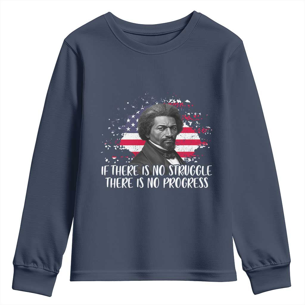 Frederick Douglass American Flag Youth Sweatshirt Is There Is No Struggle There Is No Progress - Wonder Print Shop