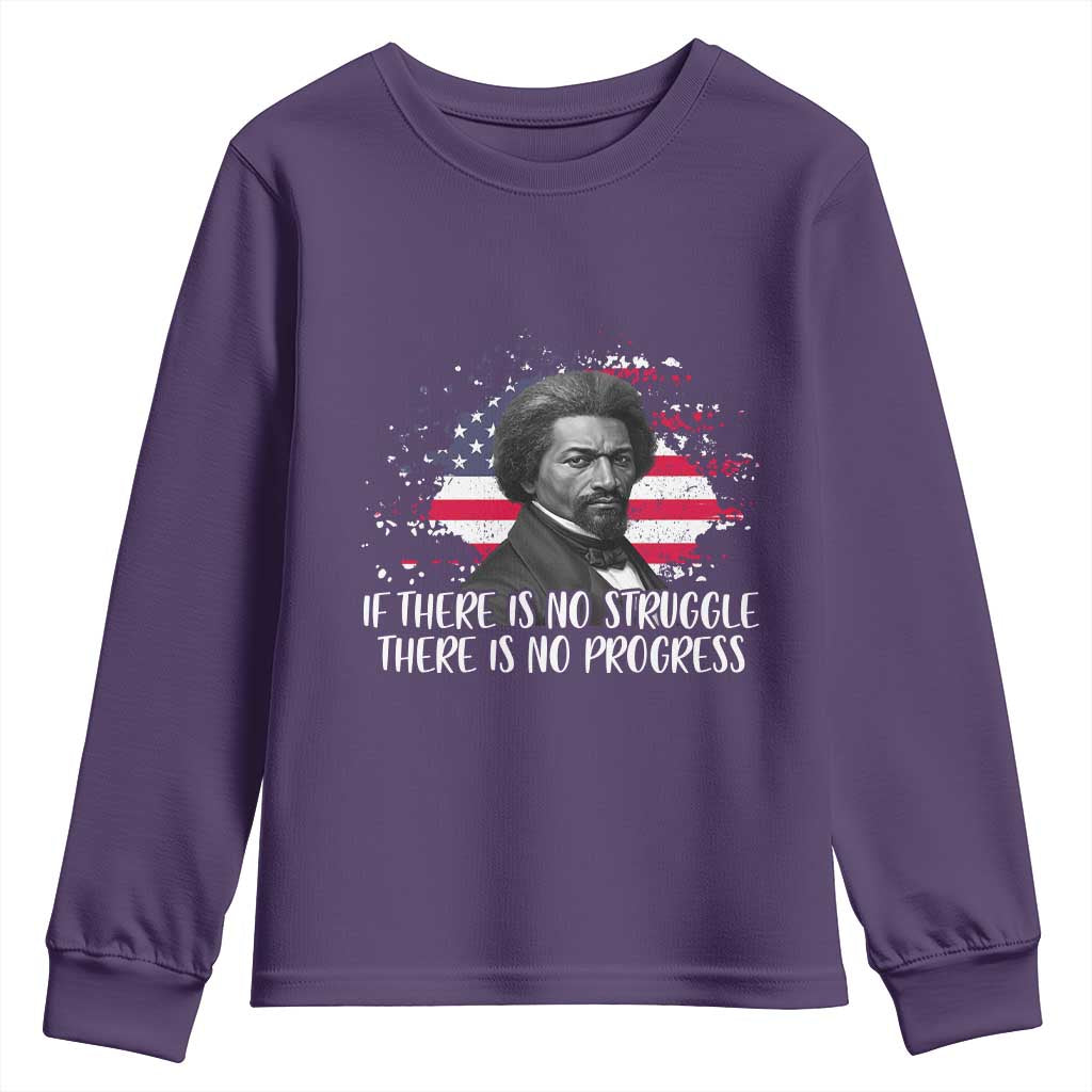 Frederick Douglass American Flag Youth Sweatshirt Is There Is No Struggle There Is No Progress - Wonder Print Shop
