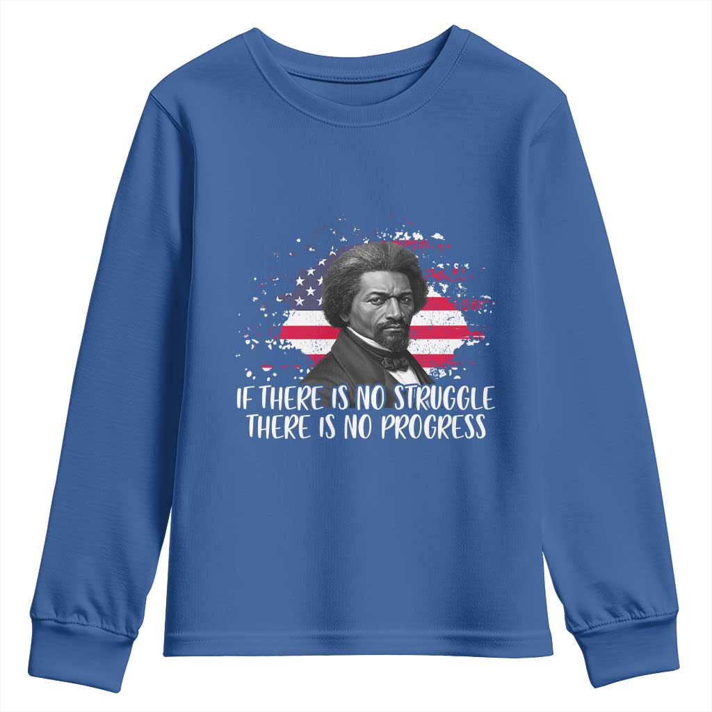 Frederick Douglass American Flag Youth Sweatshirt Is There Is No Struggle There Is No Progress - Wonder Print Shop