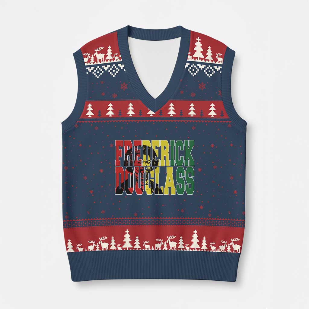 Frederick Douglass V-Neck Knit Sweater Vest Pan African Flag Black History Month - Wonder Print Shop