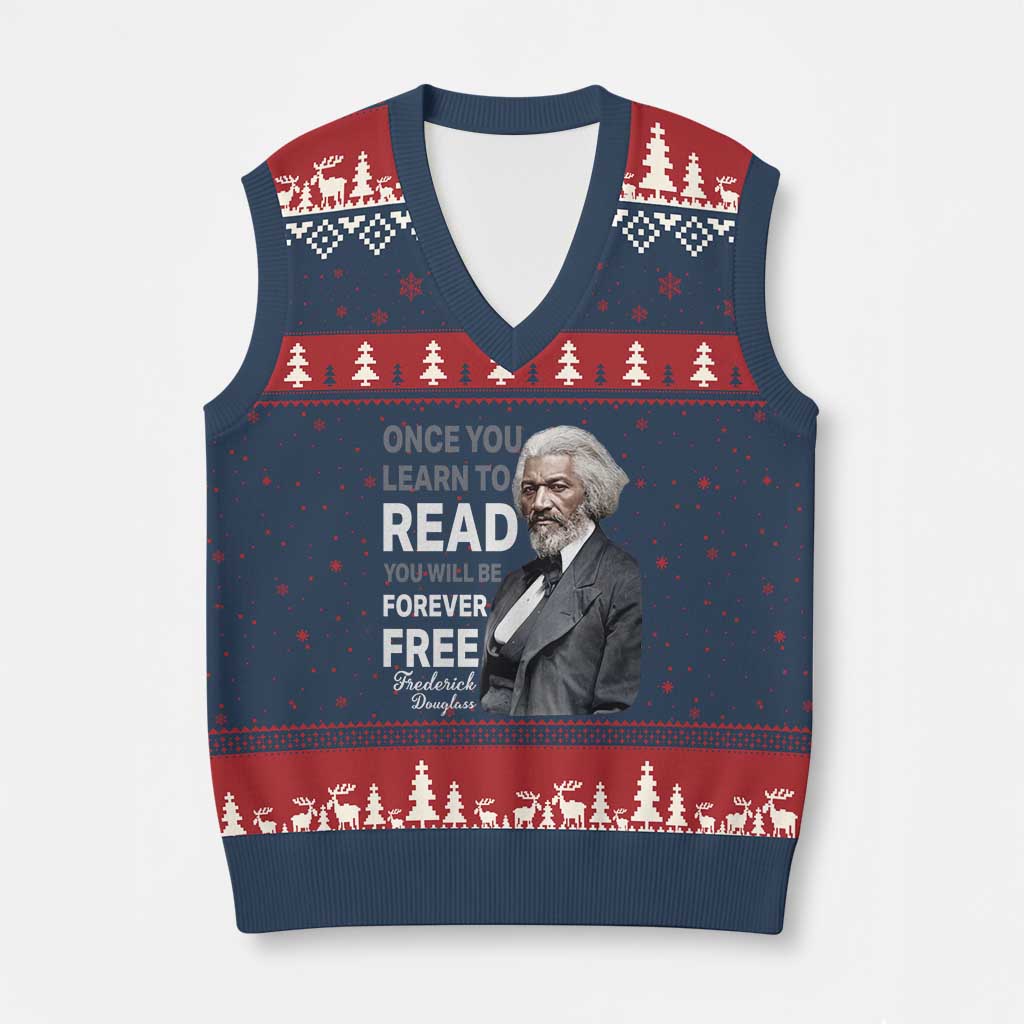 Frederick Douglass Freedom Quote V-Neck Knit Sweater Vest Once You Learn to Read - Wonder Print Shop
