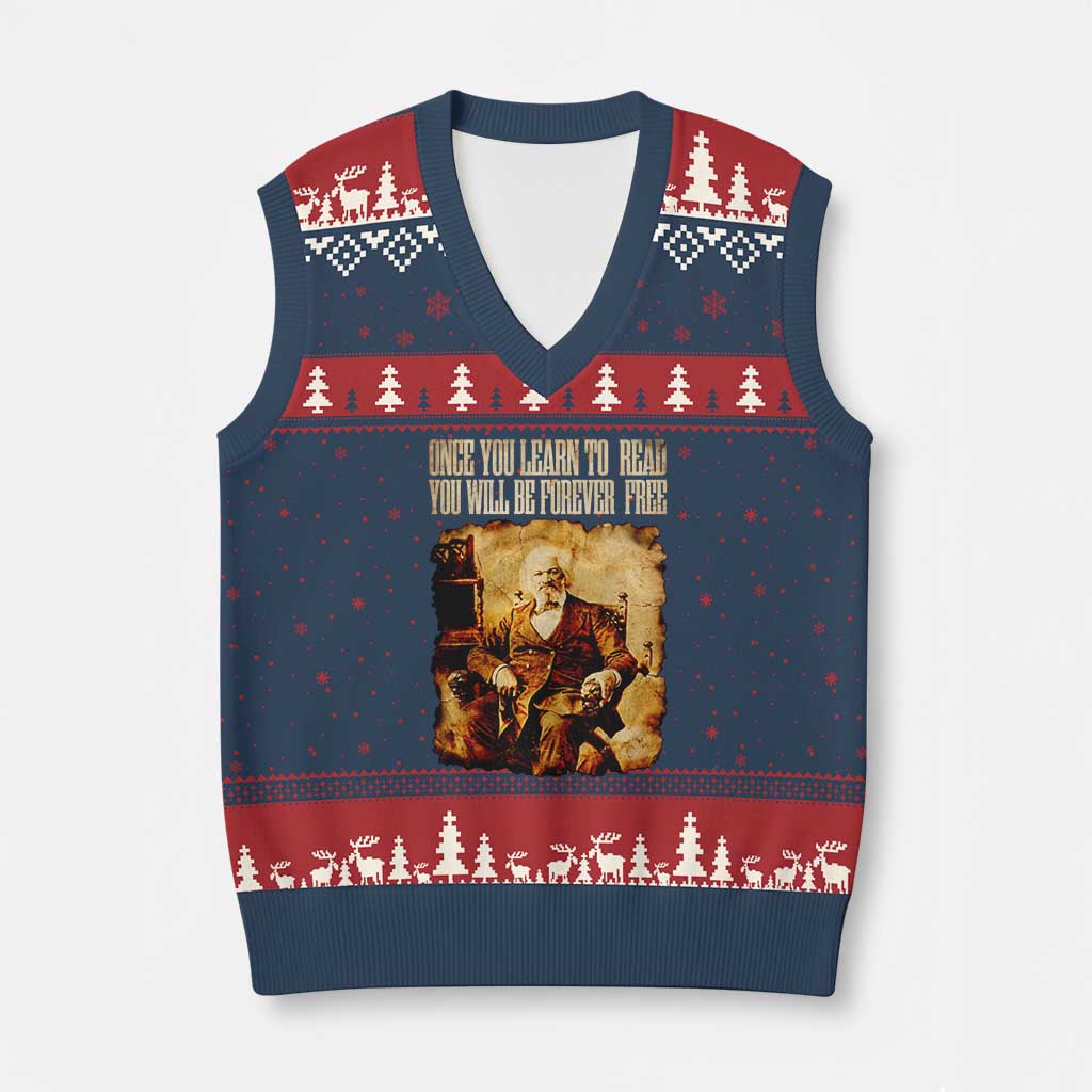 Frederick Douglass Quote V-Neck Knit Sweater Vest Once You Learn to Read - Wonder Print Shop