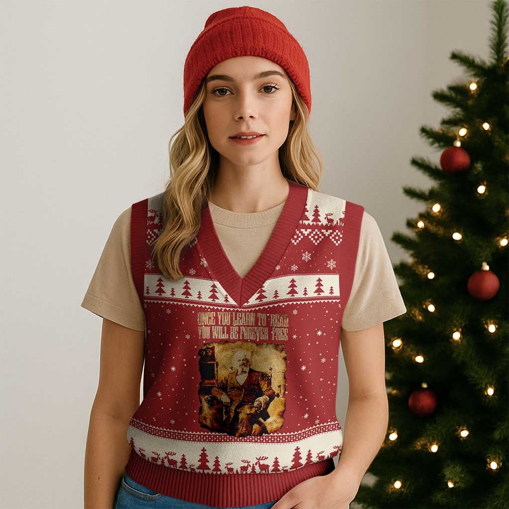Frederick Douglass Quote V-Neck Knit Sweater Vest Once You Learn to Read - Wonder Print Shop