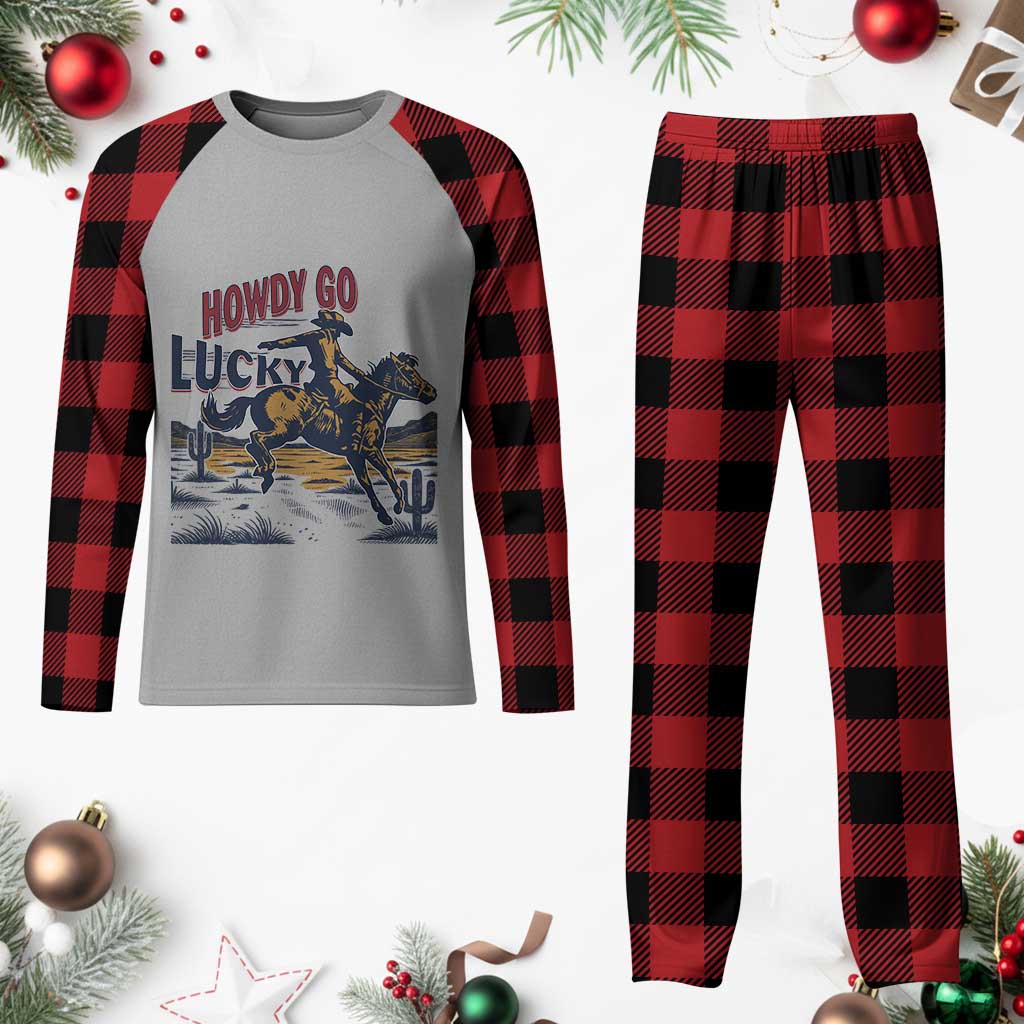 Howdy Go Lucky Plaid Pajama Set Funny Cowboy St Patrick's Day