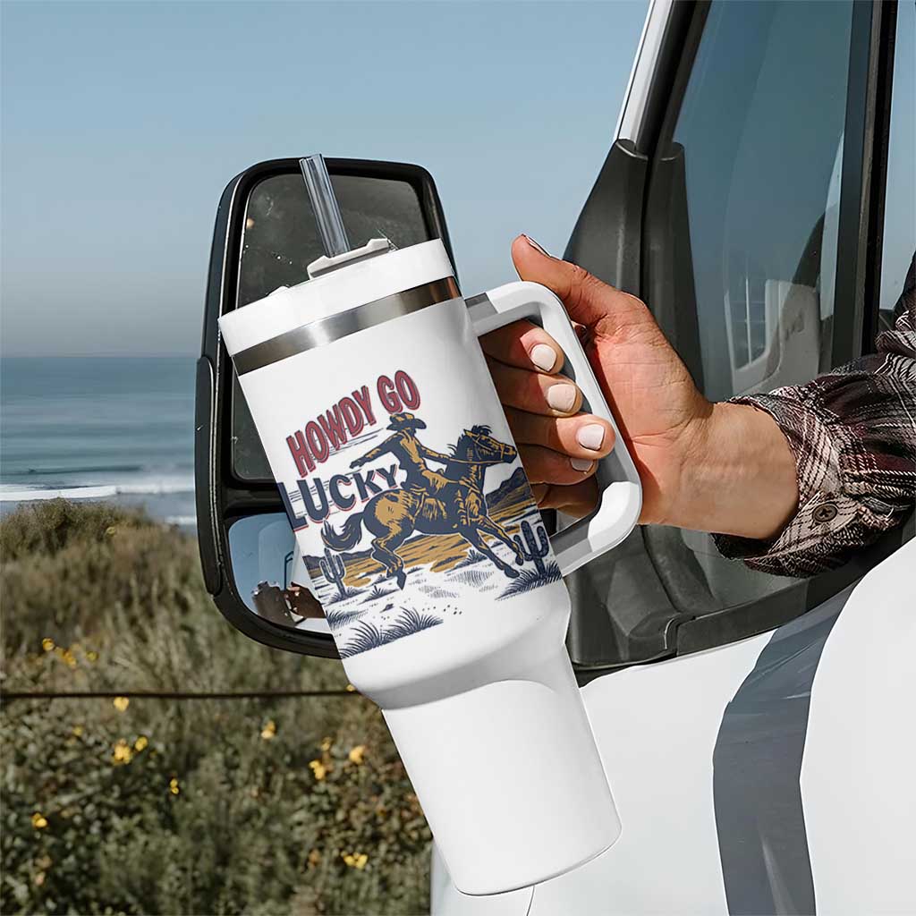 Howdy Go Lucky Tumbler With Handle Funny Cowboy St Patrick's Day