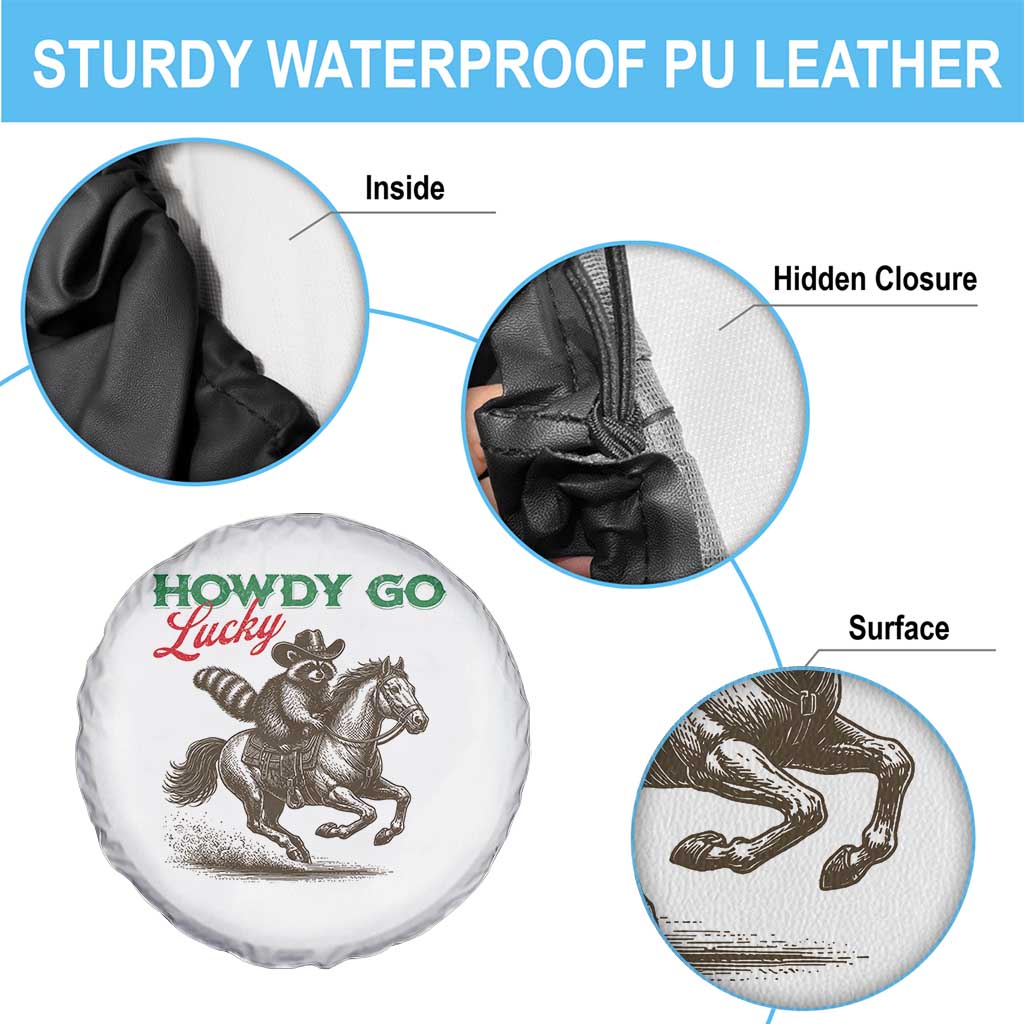 Howdy Go Lucky Spare Tire Cover Cowboy Raccoon St Patrick's Day