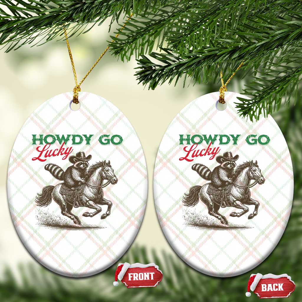 Howdy Go Lucky Ceramic Ornament Cowboy Raccoon St Patrick's Day