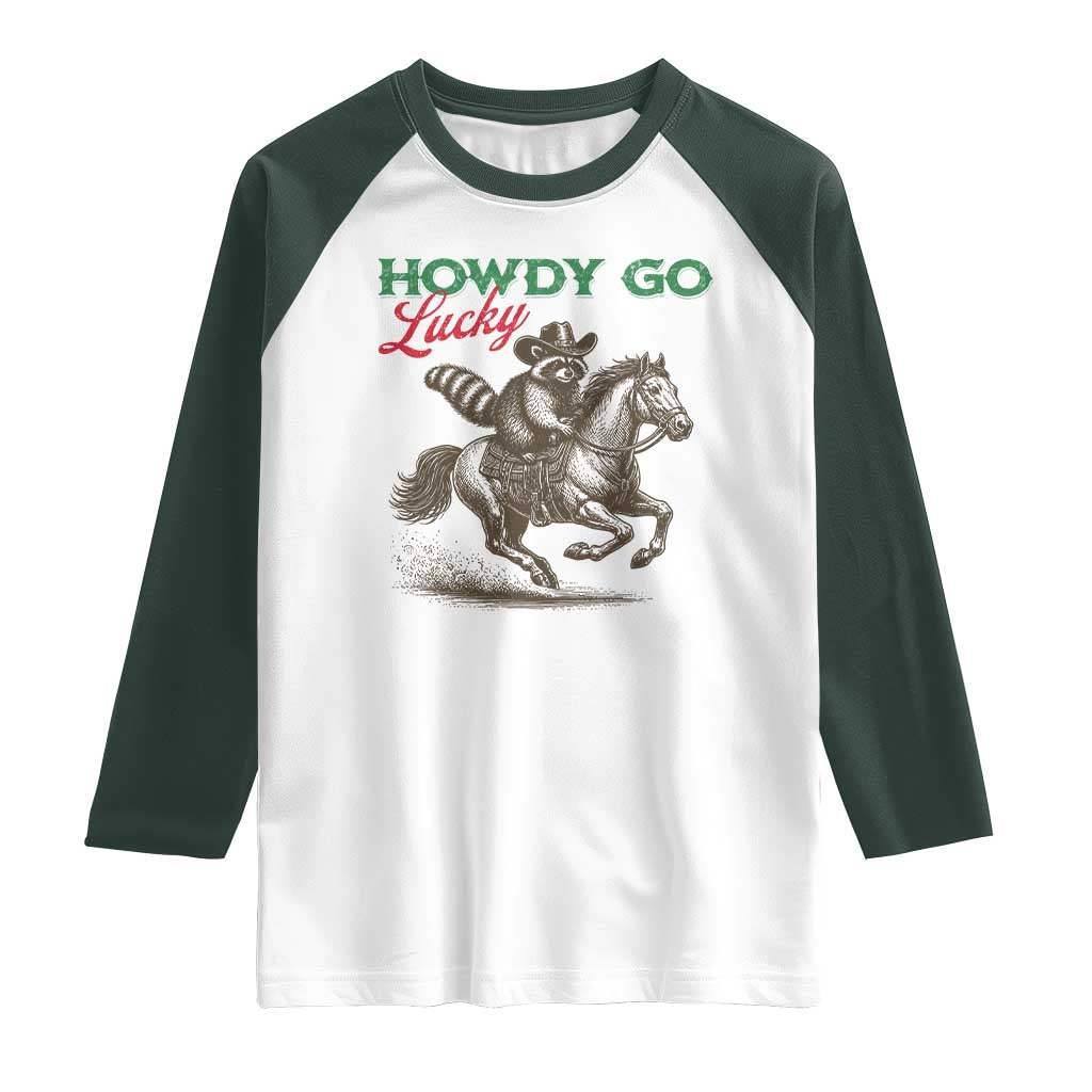 Howdy Go Lucky Raglan Shirt Cowboy Raccoon St Patrick's Day