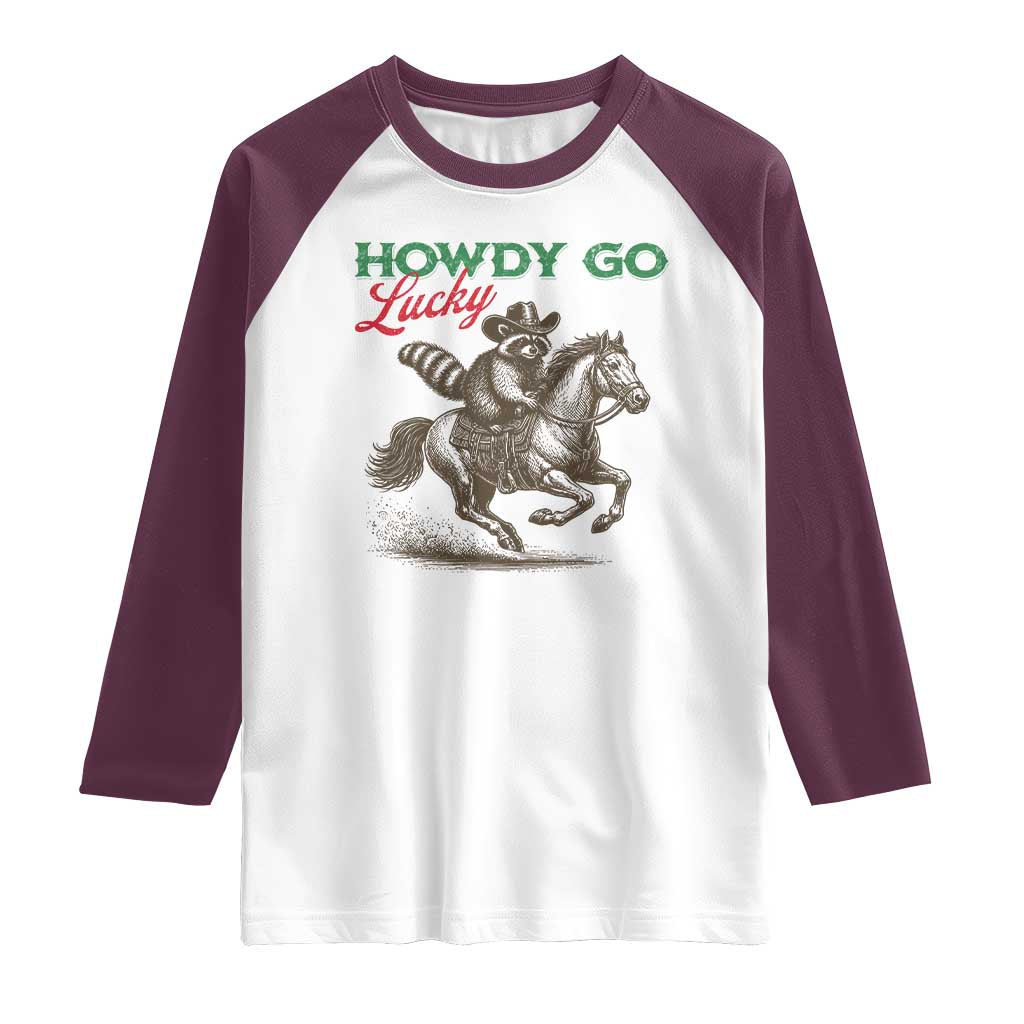 Howdy Go Lucky Raglan Shirt Cowboy Raccoon St Patrick's Day