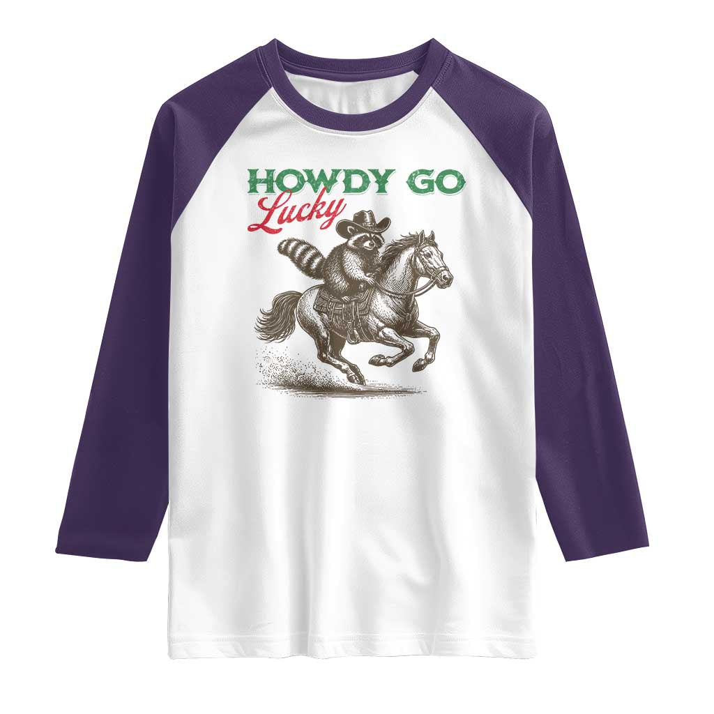 Howdy Go Lucky Raglan Shirt Cowboy Raccoon St Patrick's Day