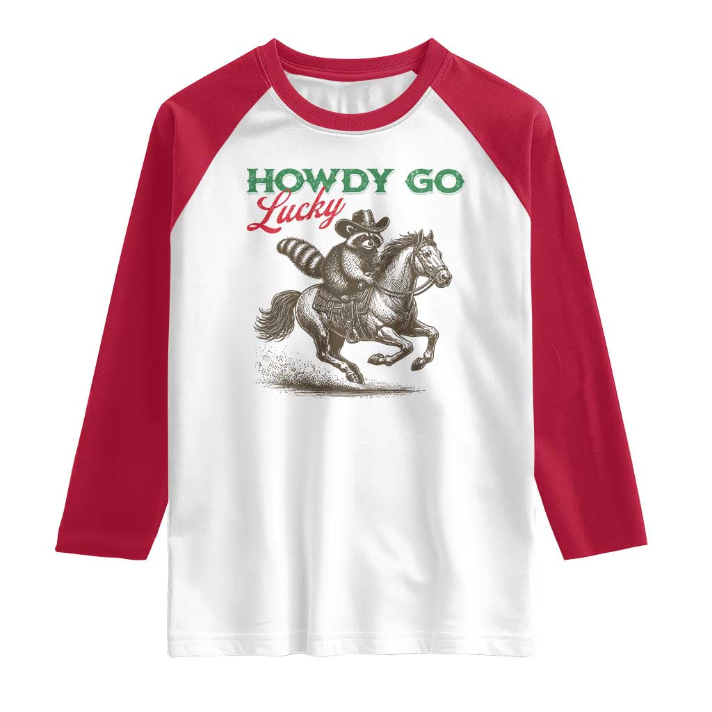 Howdy Go Lucky Raglan Shirt Cowboy Raccoon St Patrick's Day