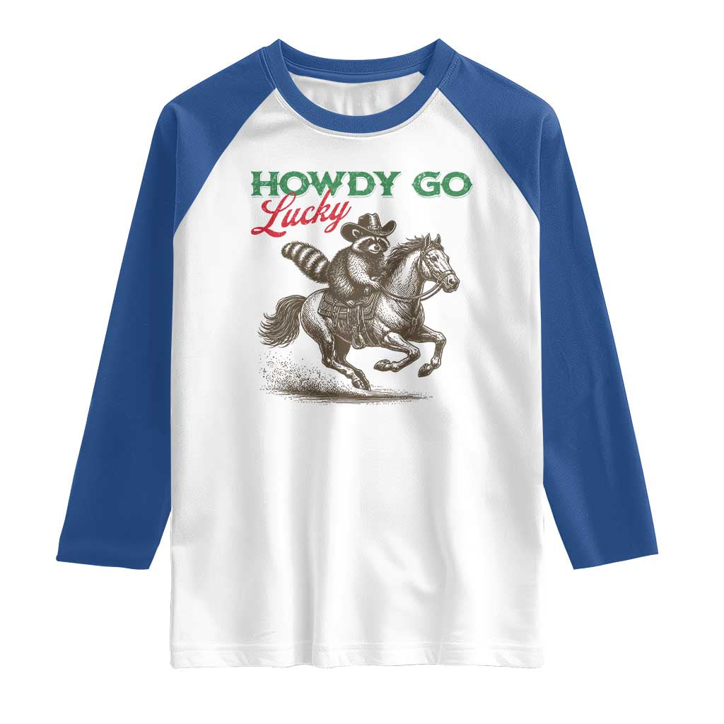 Howdy Go Lucky Raglan Shirt Cowboy Raccoon St Patrick's Day