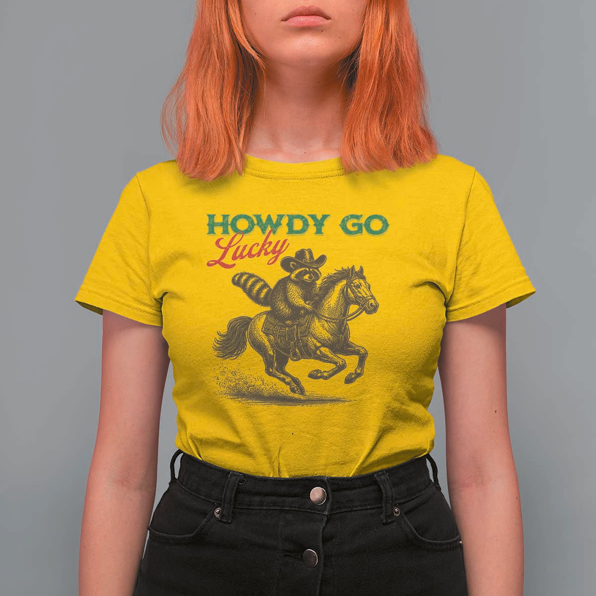 Howdy Go Lucky T Shirt For Women Cowboy Raccoon St Patrick's Day