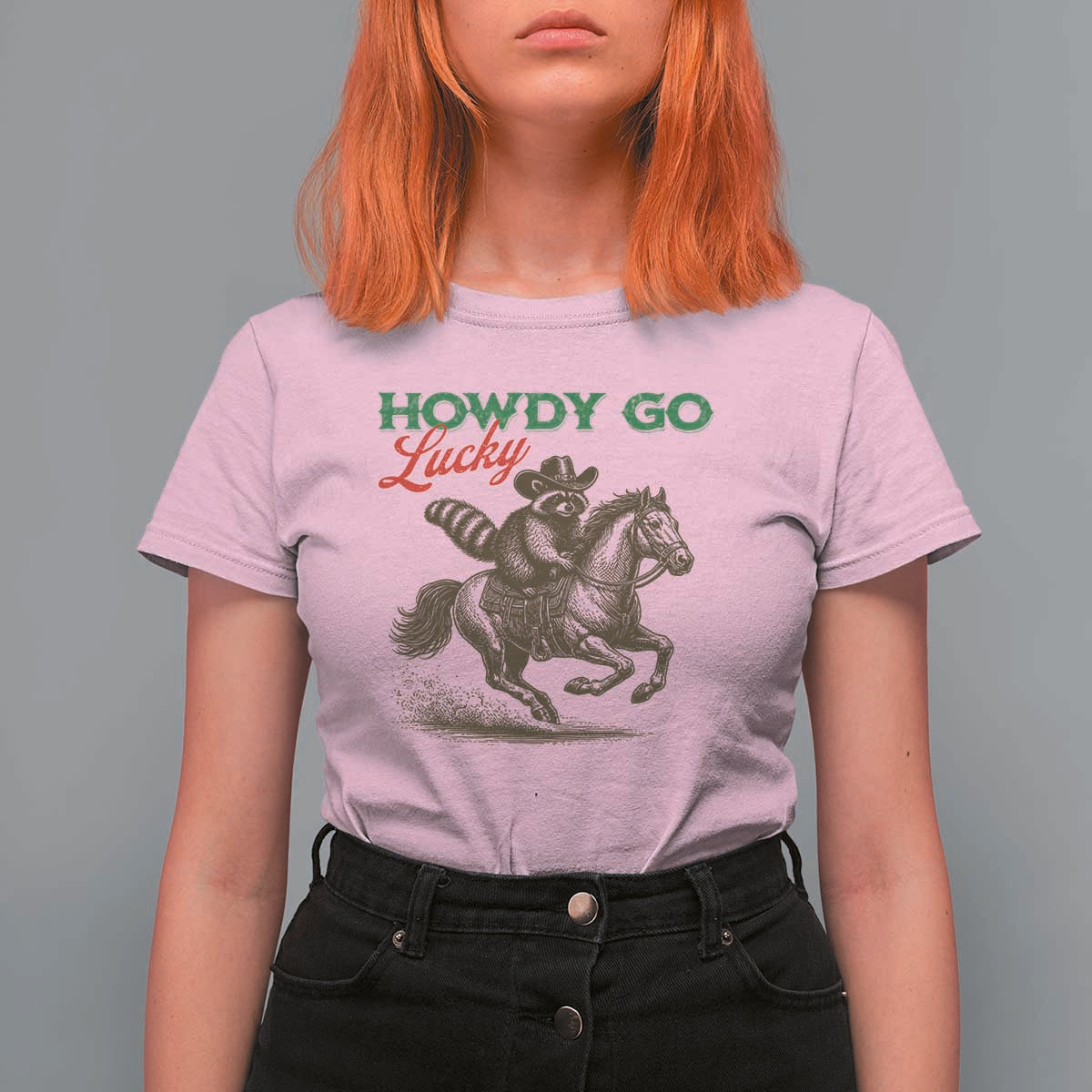 Howdy Go Lucky T Shirt For Women Cowboy Raccoon St Patrick's Day