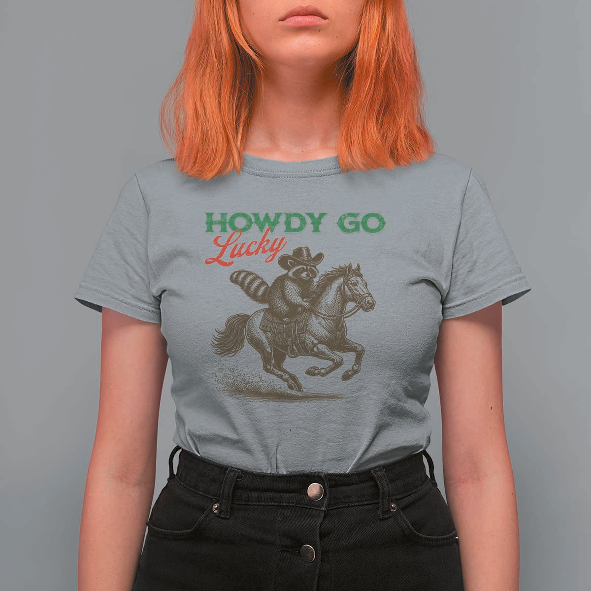 Howdy Go Lucky T Shirt For Women Cowboy Raccoon St Patrick's Day
