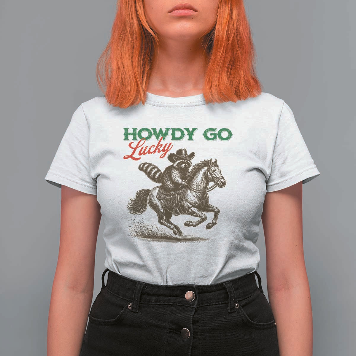 Howdy Go Lucky T Shirt For Women Cowboy Raccoon St Patrick's Day