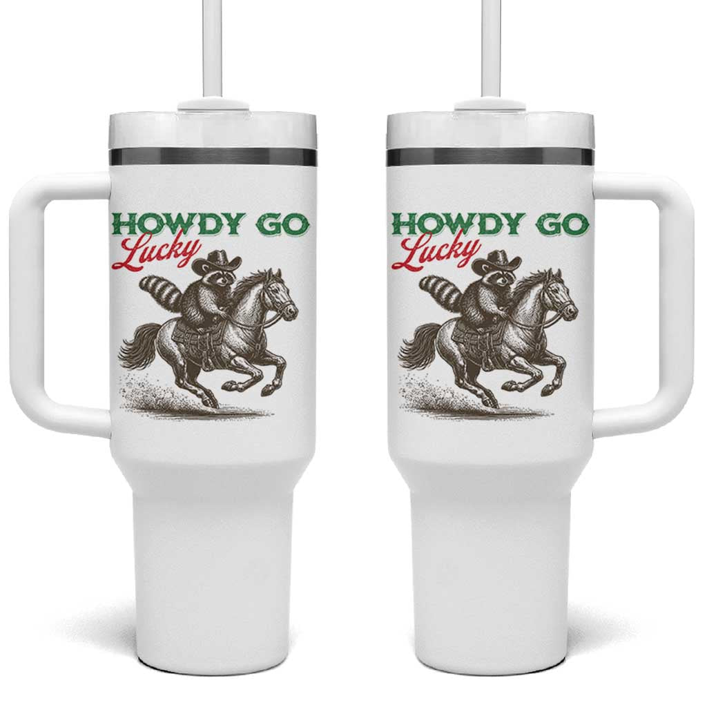 Howdy Go Lucky Tumbler With Handle Cowboy Raccoon St Patrick's Day