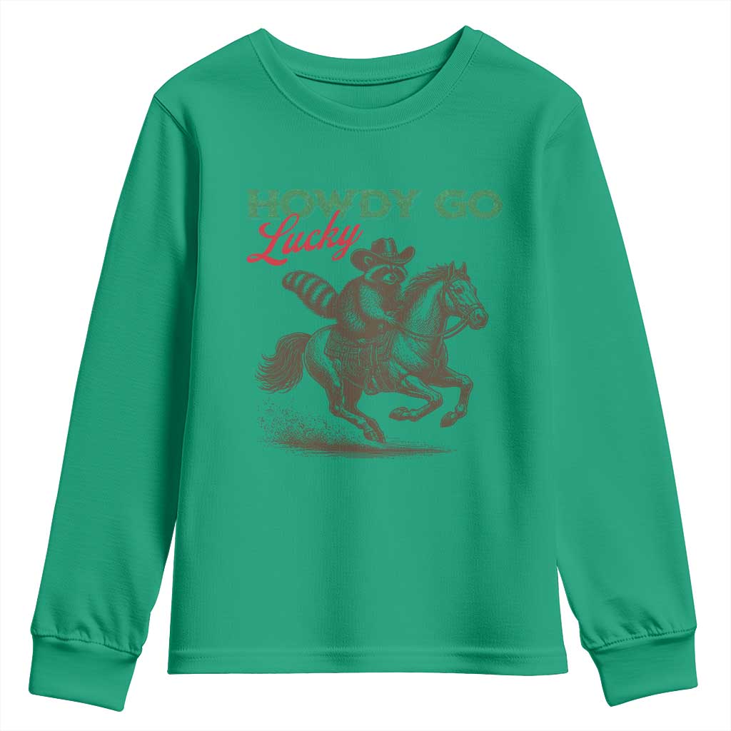 Howdy Go Lucky Youth Sweatshirt Cowboy Raccoon St Patrick's Day